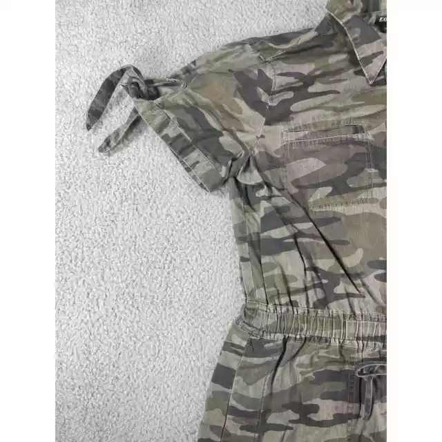 EXPRESS ROMPER WOMENS Large Green Camo Button Stretch Short Sleeve ...