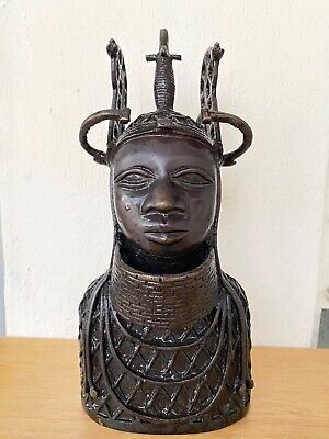 Antique African Bronze Statue Obi King Bust