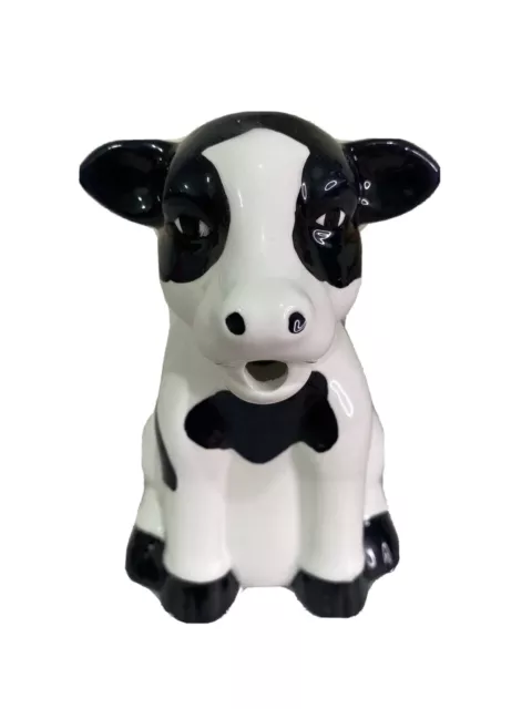 Vintage Sitting Cow Creamer Black & White Farmhouse Country Ceramic Pitcher