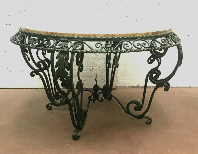 Table basse ronde en verre et fer forgé peint du milieu du siècle dernier - En v