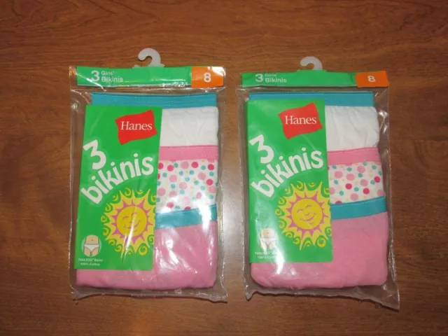 904B1 Hanes 1320AS Girls 100% Cotton Tagless Bikini Panties 6 Pair Sz 8 Assort