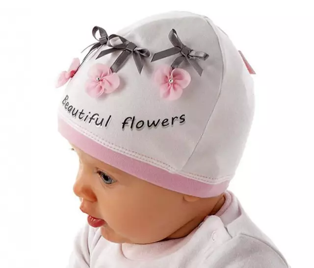 Marika Baby Mädchen Mütze Beanie Kindermütze Festlich Taufe Baumwolle Weiß Rosa