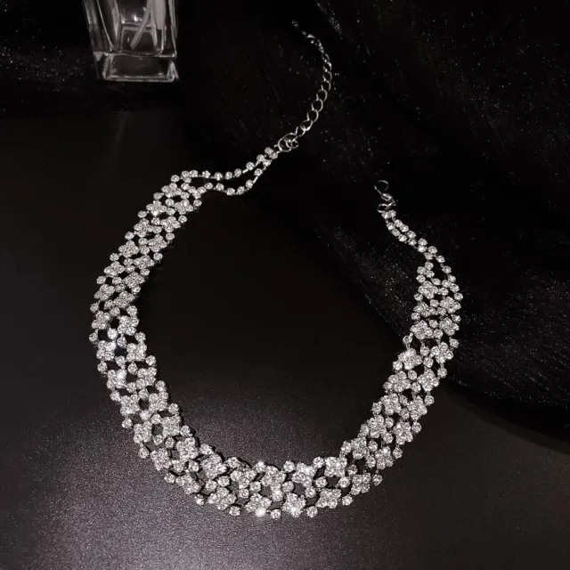 Choker Crystal Rhinestone Necklace Diamante Shine Silver Sparkly Party Gift UK