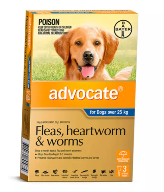 Advocate for Dogs Large Flea Worm & Heartworm Treatment over 25 kg 3 pack