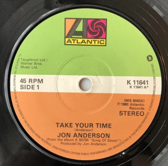 Jon Anderson Take Your Time 7" 45upm UK Solid Centre EX