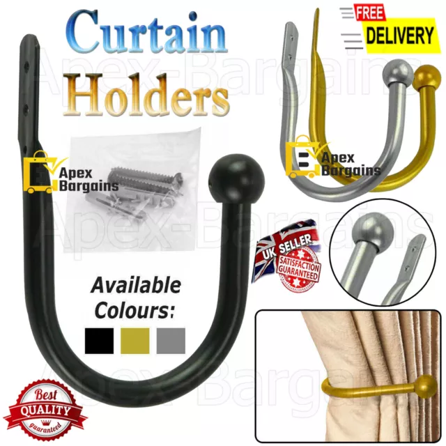 Window Curtain Hold Backs Tie Back Hooks Metal U Shape Holdback Holder - 1/2pcs