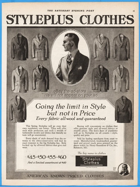 1920 Henry Sonneborn Baltimore Styleplus Mens Jacket Vintage Clothing Style Ad