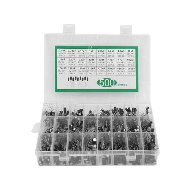 500PCS 0.1 UF-1000 UF In-Line Electrolyte Capacitors Pattern Kit 16V-50 F3U8
