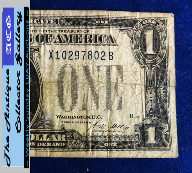 Blue Seal💵Series 1928A $1 US Silver Certificate X 10297802 B💵"Funny Back"