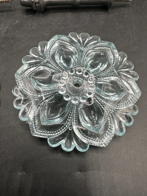 Set 2 Antique Victorian Aqua Glass Curtain Tie Backs 4 1/2" with Hardware 6