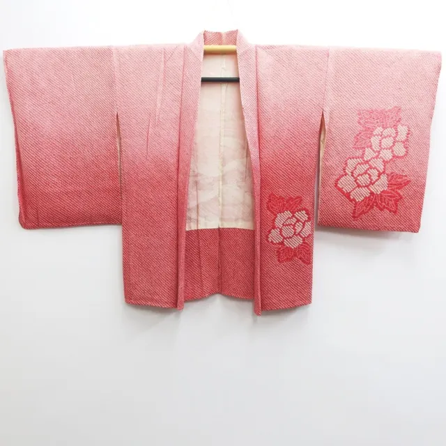 8969C3 Silk Vintage Japanese Kimono Haori Jacket Full Shibori Peony 3