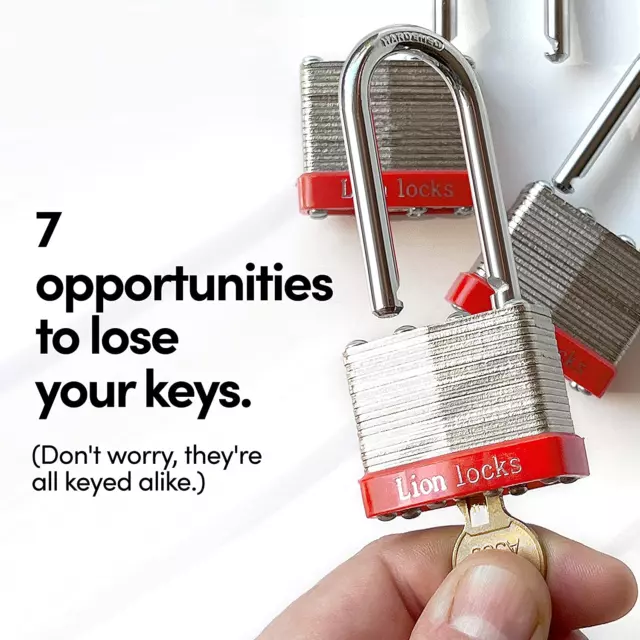 LION LOCKS 4 Keyed-Alike Padlocks W/ 2” Long Shackle, 8 Keys, Hardened ...