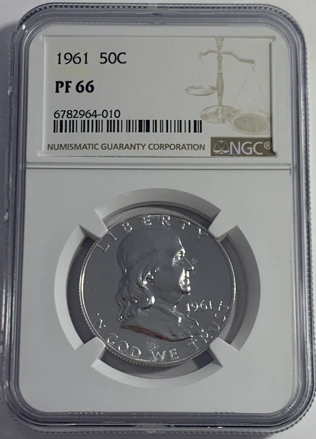 1961 NGC PF66 PROOF FRANKLIN HALF DOLLAR 50c 90% SILVER WHITE LABEL