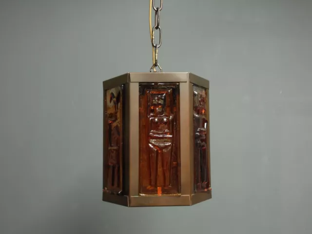 Vintage 1950s/1960s Erik Hoglund Boda glass panels copper lantern ceiling light