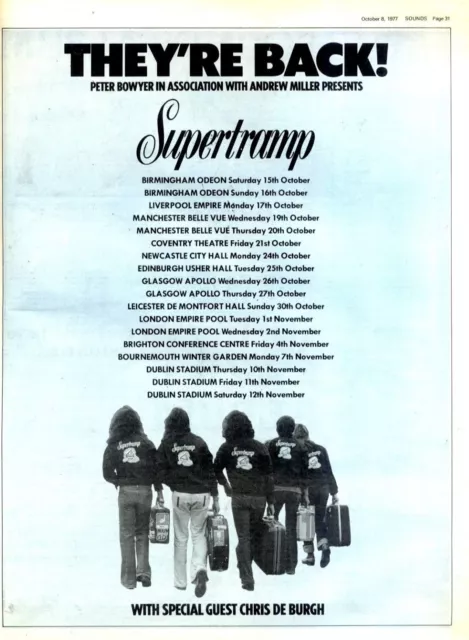 F22 Newspaper Picture/Advert 15X11 Supertramp Concert Tour Dates