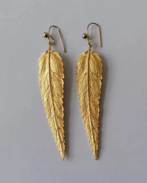 Vintage Boho Long Leaf Gold Plated Dangle Earrings Jewelry