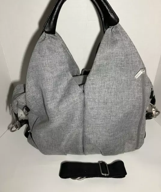 LASSIG Women's Green Label Neckline Diaper Bag - Gray w/ Green Lining EUC