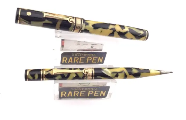 Wahl Eversharp OS DECOBAND Black & Pearl Fountain Pen & Pencil set 14K Med nib