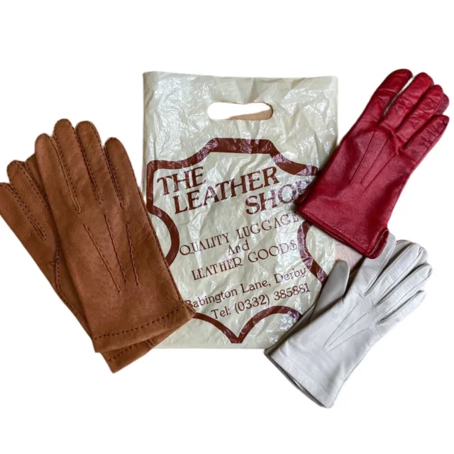 Pacchetto vintage guanti da donna in morbida pelle taglia 8,5/6,5 marrone/rosso misto