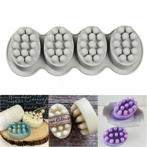 Hágalo usted mismo jabones de terapia de masaje resina 4 cavidades 3D hechos a mano jabón de silicona molde ovalado