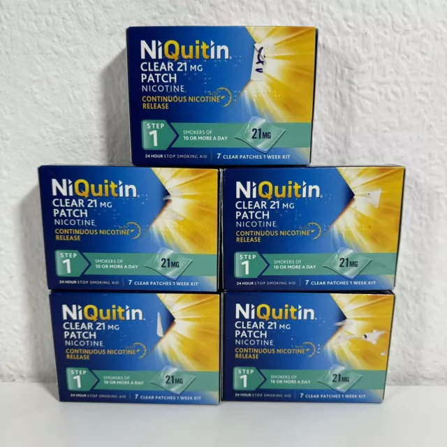 NiQuitin 21mg Clear 24 Hour 21 Patches Stop Smoking Aid 5 Boxes 35 Patches