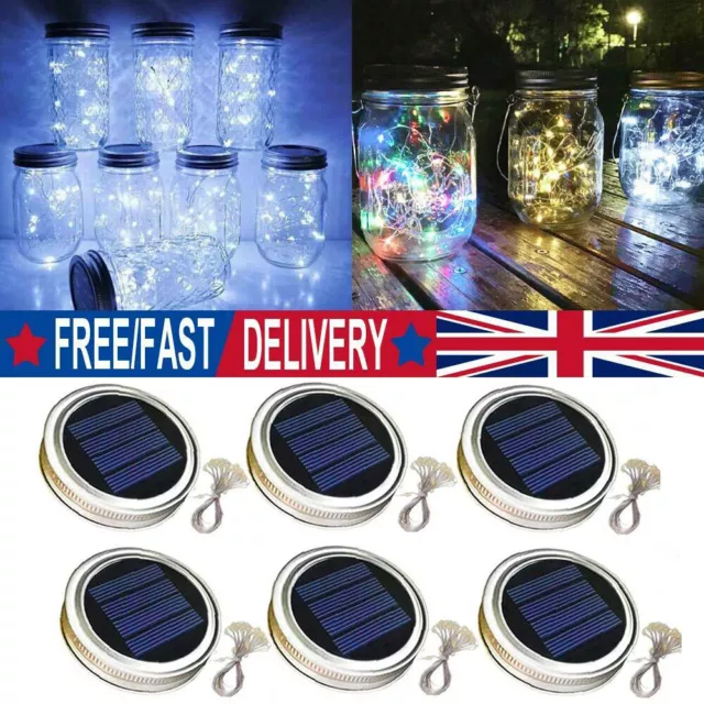 Solar Powered Mason Jar Lid Fairy String LED Lights Lamp Garden Xmas Party Decor