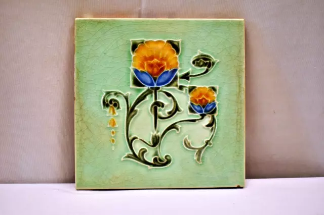 Antique English Tile Art Nouveau Ceramic Motif Floral H&R Johnson Ltd Englan"146