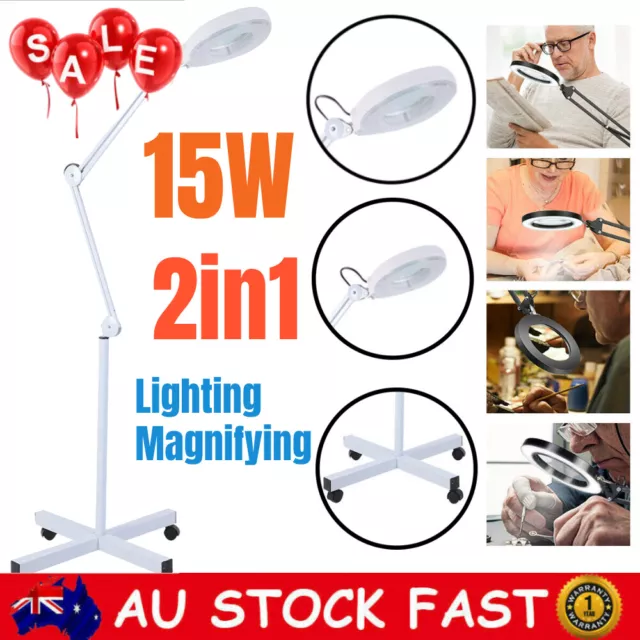 5x Magnifying Lamp 120 LED Light Magnifier Beauty Salon Floor Stand Adjustable