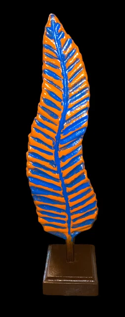 Cast iron Feather 16” Tall Blue & Orange