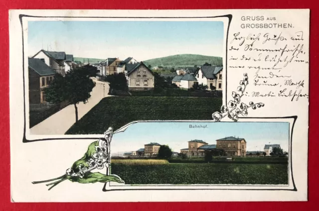 Jugendstil AK GROSSBOTHEN bei Grimma 1905 Bahnhof und Strassenpartie   ( 103824