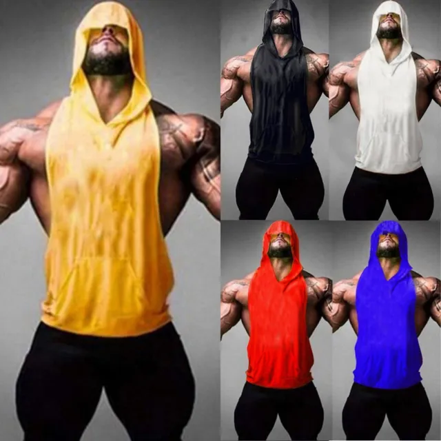 Magliette da uomo con cappuccio senza maniche per bodybuilding palestra allename