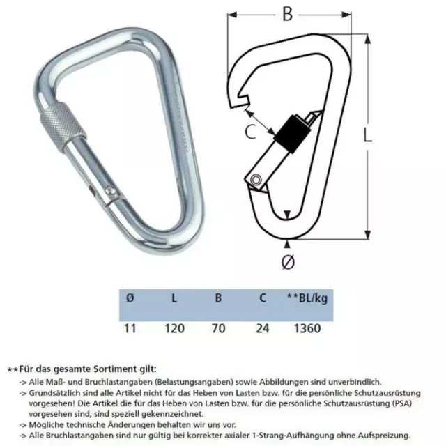 A4 Inox Mousqueton Avec Écrou de Sécurité 11x120mm Ø CM XL Steelando
