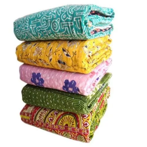 Vintage Kantha Quilt Blanket Indian Reversible Throw Handmade Wholesale Boho