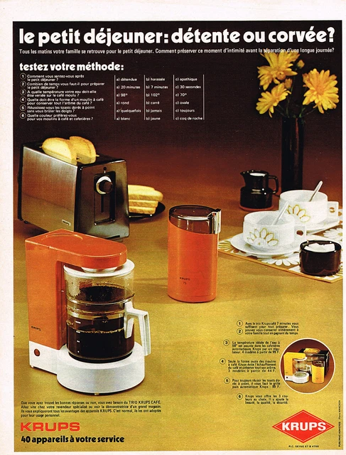 PUBLICITE  1972   KRUPS   cafetière