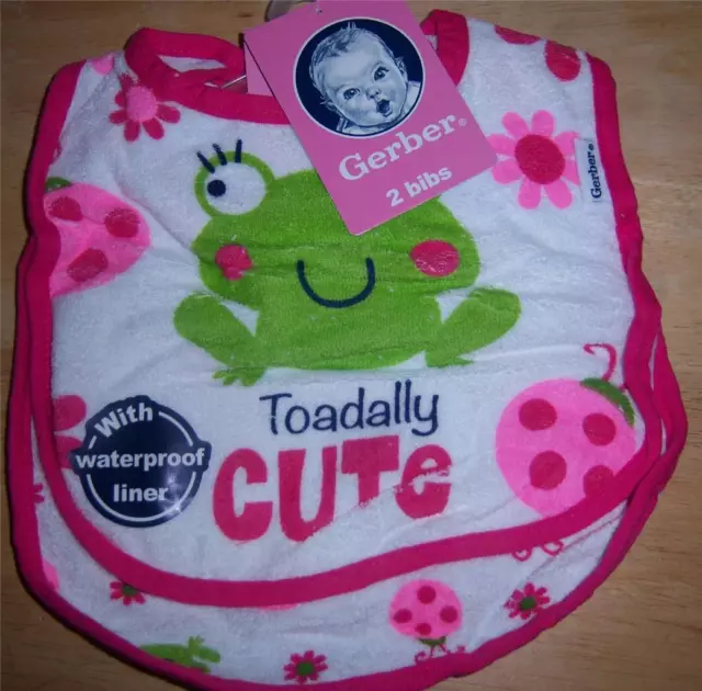 Clearance, New Gerber 2PK Bibs, Frogs, Baby Shower, Diaper Cake