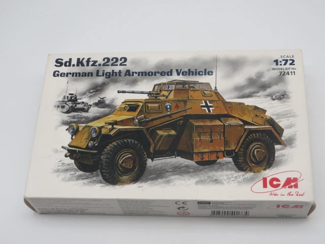Maquette ICM 72411 - Sd.Kfz. 222 Blindé Léger Allemand, Kit Plastique Transparent, échelle 1/24, 57 Pièces