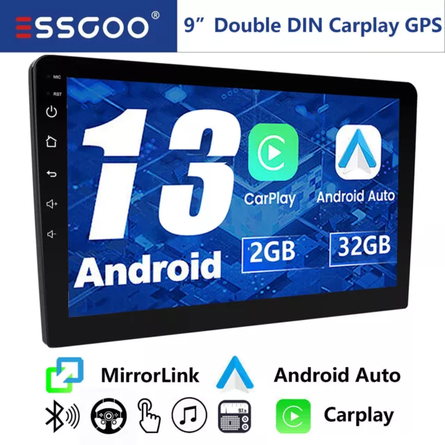 Double DIN 9" Car Stereo Android Auto Carplay GPS RDS Head Unit 32G Sat Nav WIFI