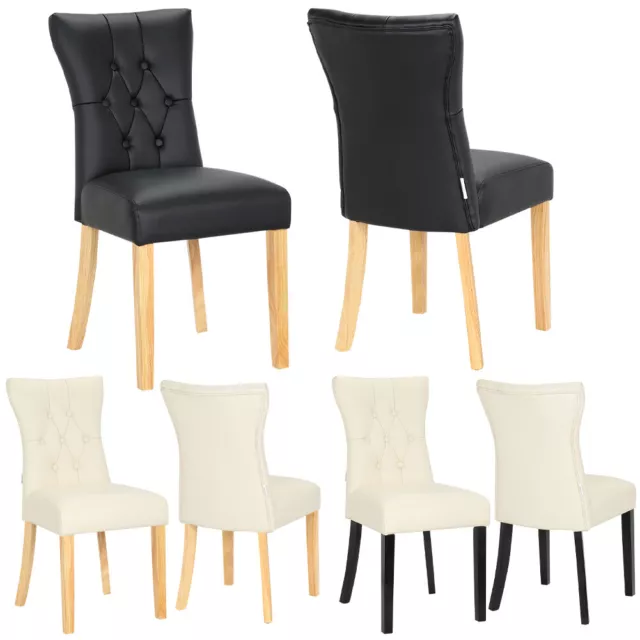 2/4x Black/White Dining Chairs Set Kitchen Room Chair PU Padded Seat Wooden Legs