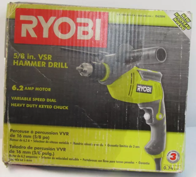 Ryobi - 5/8" VSR HAMMER DRILL - 6.2 Amp Motor - #D620H - NEW