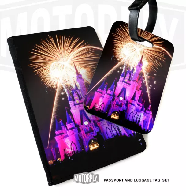 Passport Cover & Luggage Tag - Disney Castle Fireworks - Fairy tale land Paris