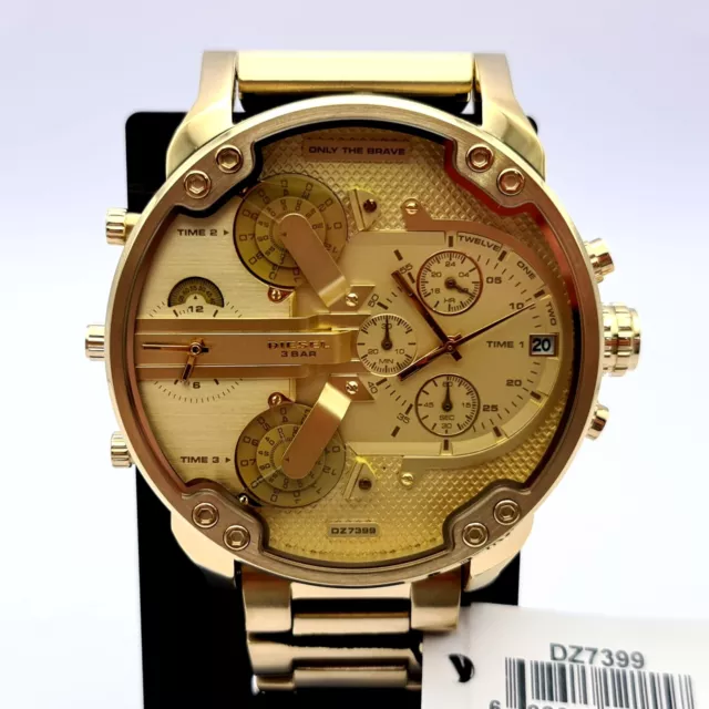 New Genuine Diesel Dz7399 Mr. Big Daddy 2.0 Yellow Gold Steel Mens Watch Uk