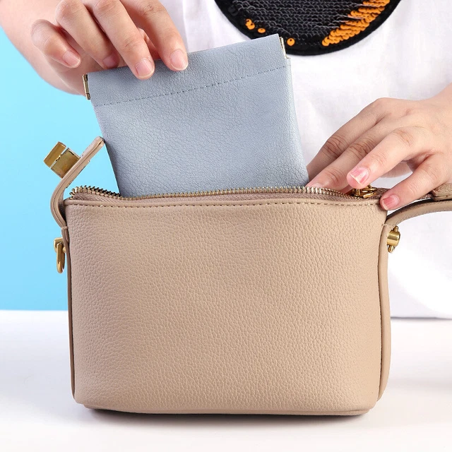 Pocket Cosmetic Bag Portable Self-Closing Water-Resistant Leather Storage Ba BII