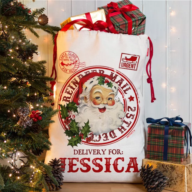 Personalised Santa Sack Father Christmas Bag Present Xmas Stocking Gift NS034