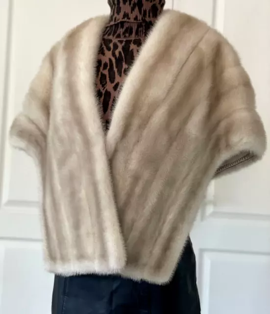 Tourmaline Cerulean EMBA Pale Beige Real Mink Fur Cape Stole Coat Jacket not fox Tourmaline Cerulean EMBA Pale Beige Real Mink Fur Cape Stole Coat Jacket not fox