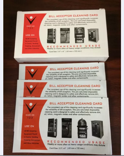 Dollar Bill Acceptor Pre-saturated Cleaning Card -ALCOHOL FREE  - 25 pack