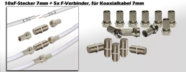 5 Komplett Kupplung 10x F-Stecker plus 5x F-Verbinder Sat-Kabel Verbinder Set 3