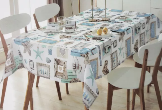 1 Printed Fabric Tablecloth,52"x70"Oblong,NAUTICAL,SEALIFE,OCEAN,BEACH,FISH,AFY