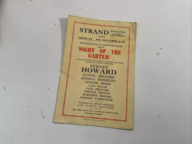 “Sydney Howard” Vintage Night Of The Garter At The Strand Theatre Promo Card.