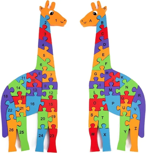 Giraffe Wooden 26PCS Jigsaw Puzzle Alphabet and Number Blocks Building Blocks