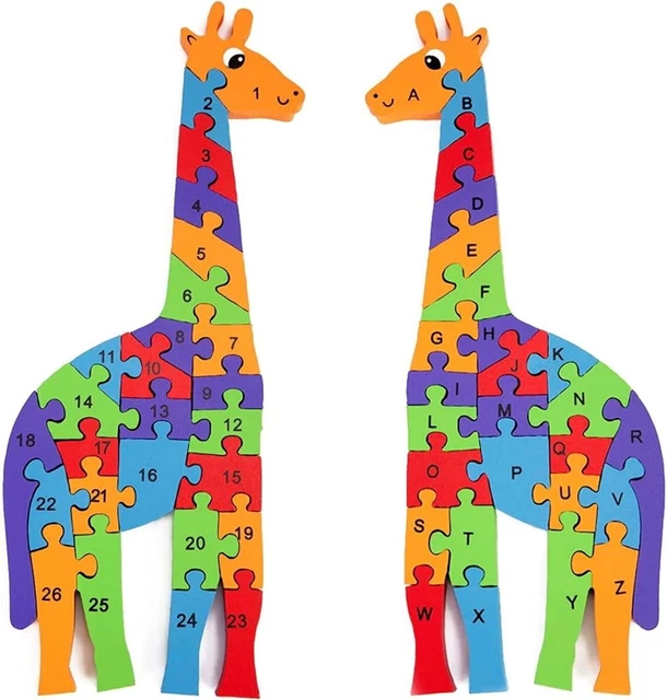 Giraffe Wooden 26PCS Jigsaw Puzzle Alphabet and Number Blocks Building Blocks
